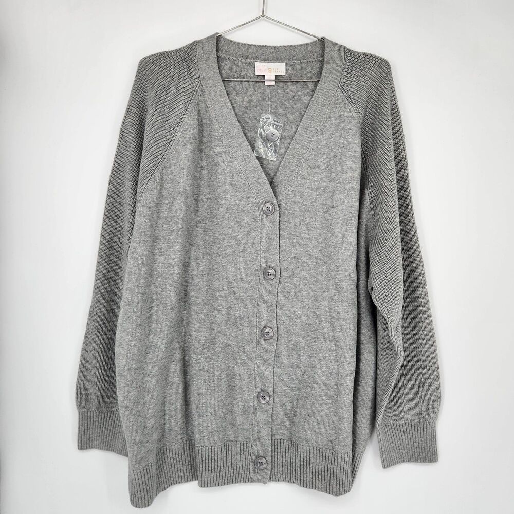 Belle‎ by Kim Gravel 3X Gray Button Front Long Sleeve Ribbed Cardigan NWOT